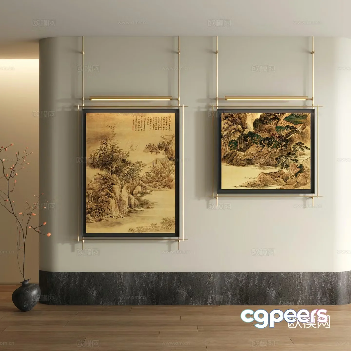 Song style decorative painting New Chinese style landscape painting 3D model