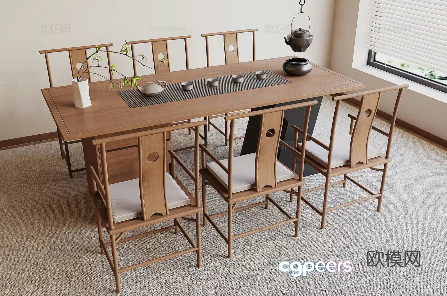 New Chinese tea table and chair 3D model