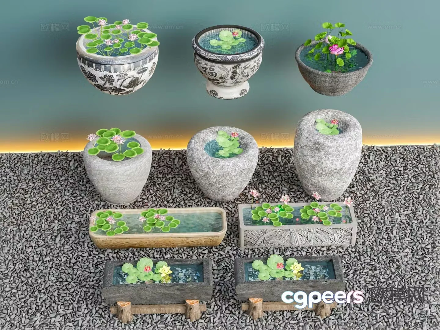 New Chinese style courtyard water feature lotus pond 3D model