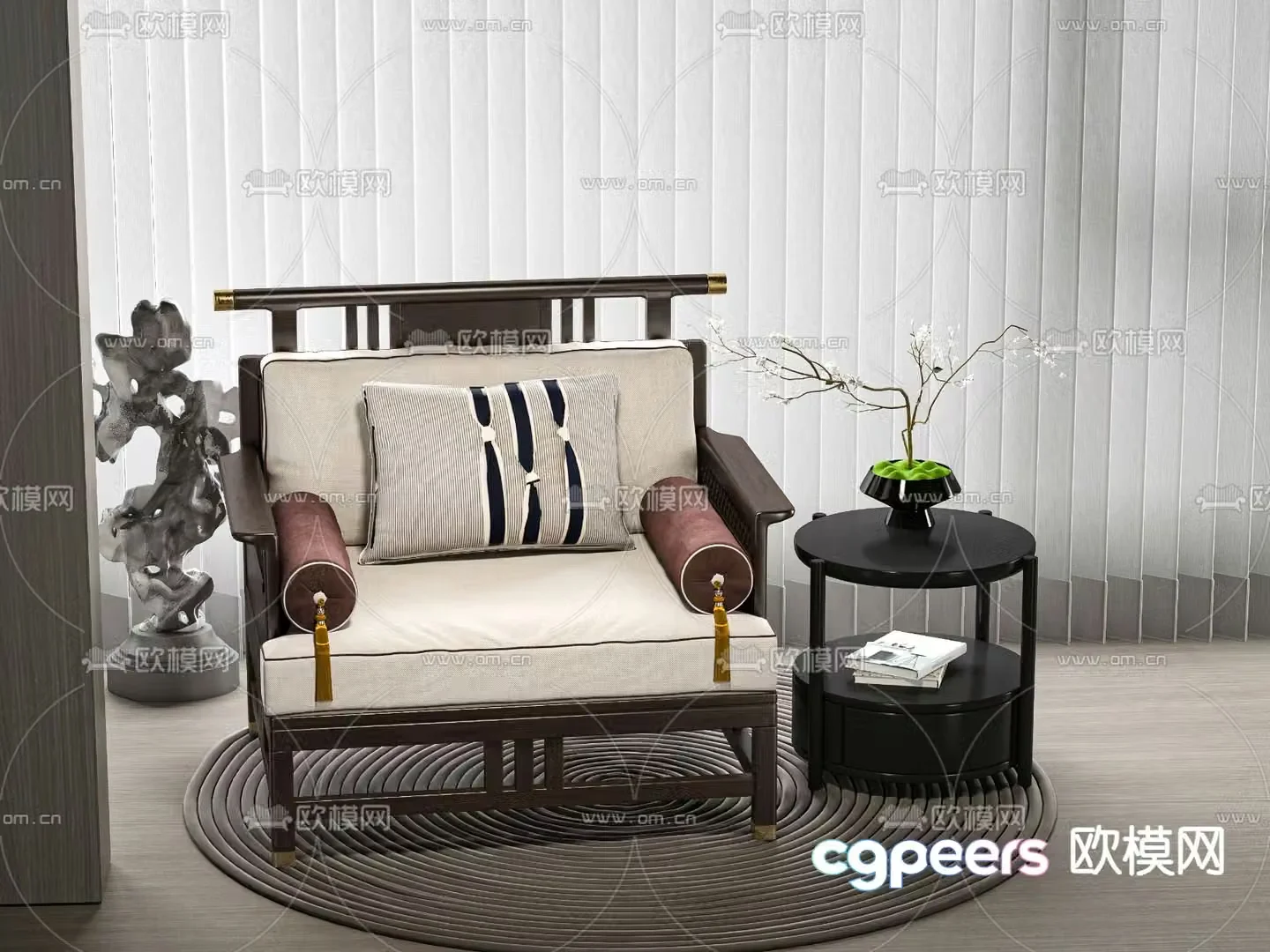 New Chinese style chair leisure chair corner table 3d model