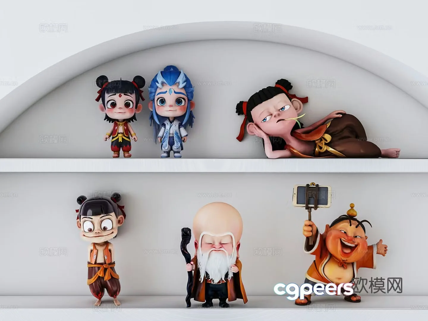 Nezha Ao Bing Taiyi Zhenren Wuliang Xianweng Figure Ornament Combination 3D Model
