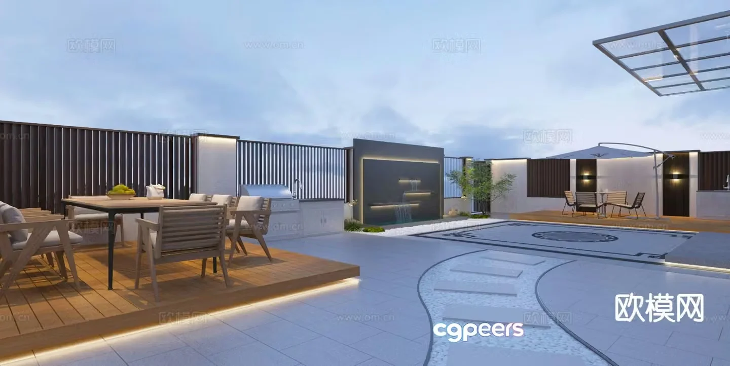 Modern terrace garden 3d model