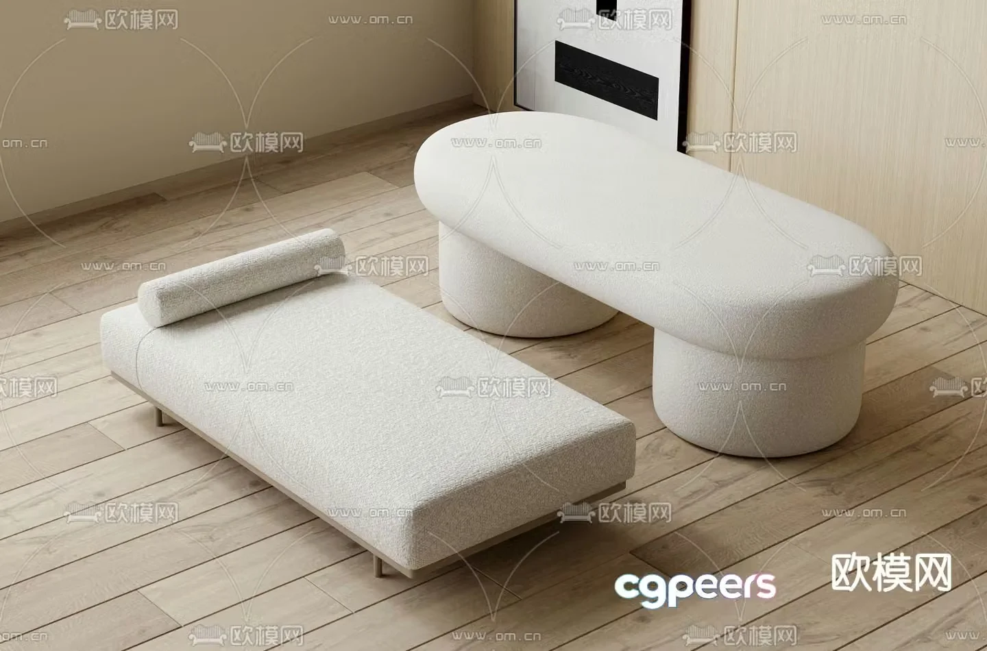 Bed end stool footrest sofa stool 3d model