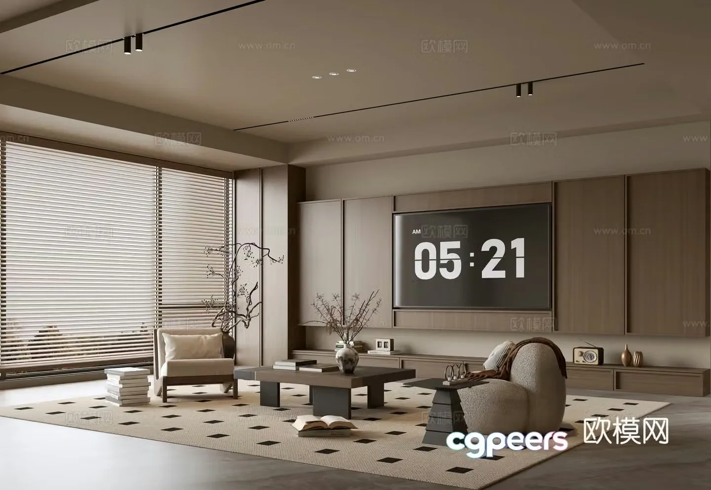 The ancient TV background wall of the TV cabinet and the background wall of the modern Wasabi style living room The ancient style 3D model