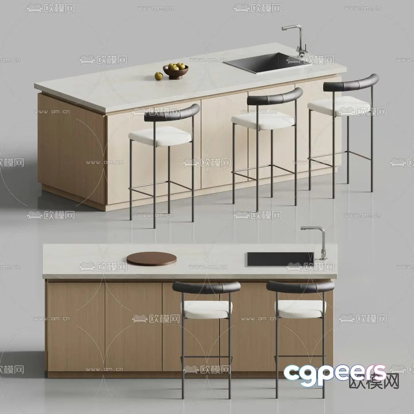 Modern bar island table 3D model