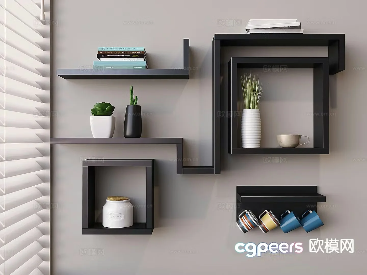 Nordic wall cabinet wall-mounted storage rack display rack 3D model