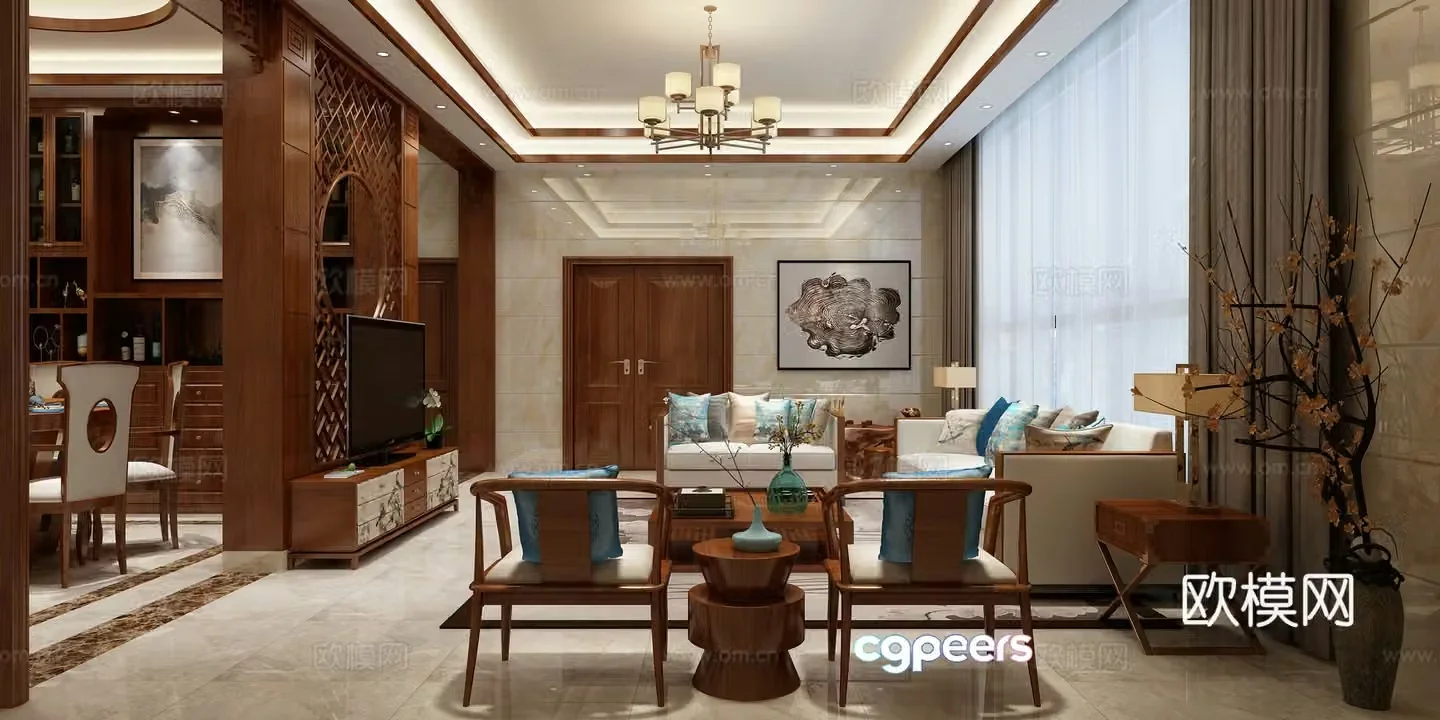 New Chinese style living room sofa TV cabinet 3D model