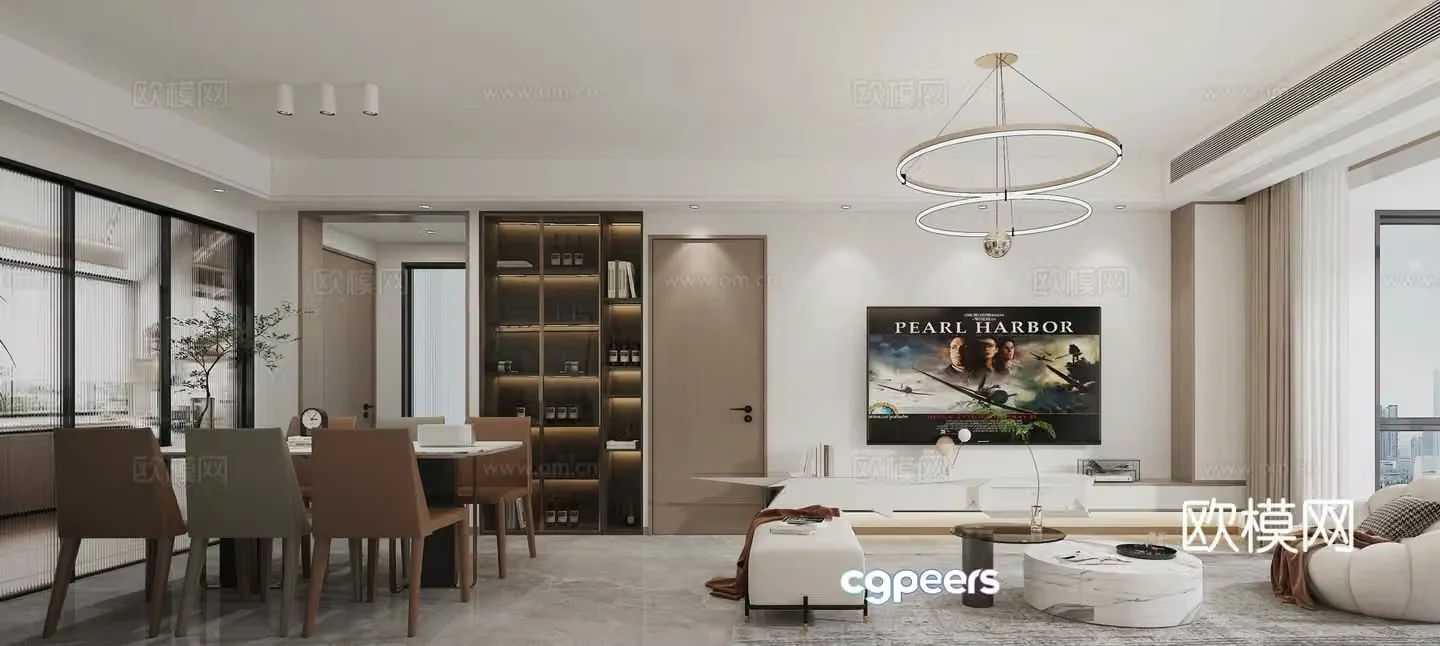 Modern living and dining room 3d model