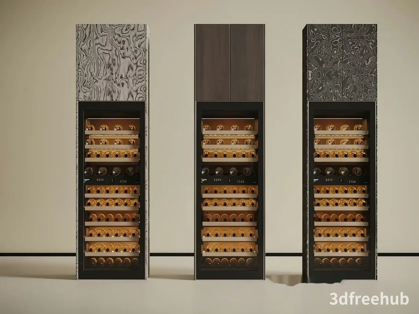 A Wine Cellar With Three Large Tall And Narrow Cabinets 3D Model – 23581 – VRAY Render
