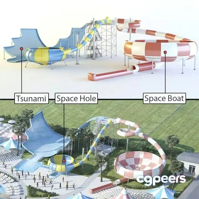 3ds Max Free – Waterslides Tsunami, Space Hole, Space Boat