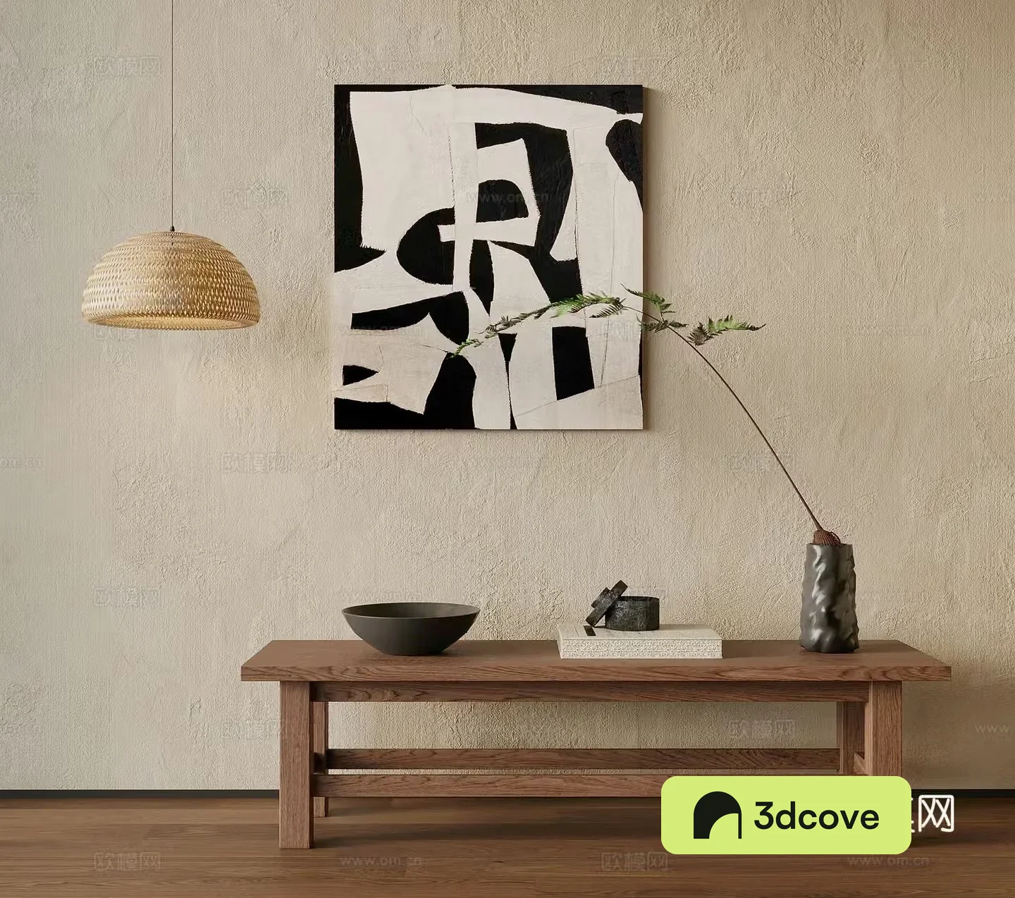 The entrance medieval style ending and scenery hanging paintings potted plants