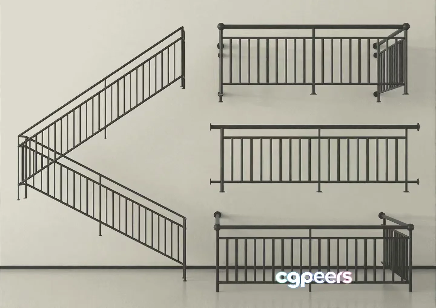 Metal Staircase Railing 3D Model – 11124 – VRAY Render