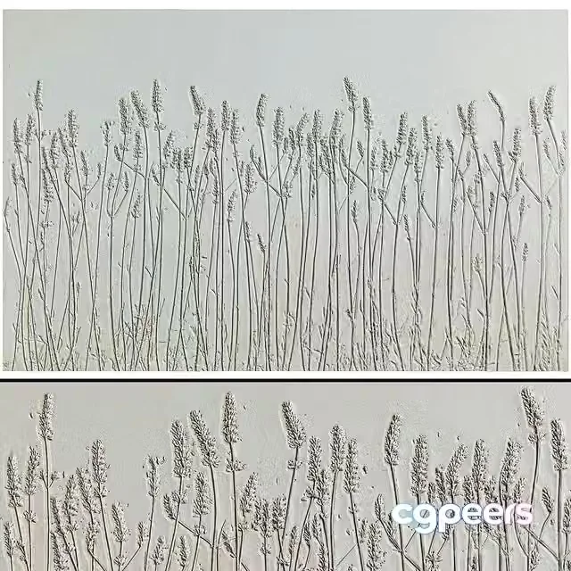 3ds Max Free – Botanical bas-relief plaster wall decorative panel dried flowers plants flora lavender field
