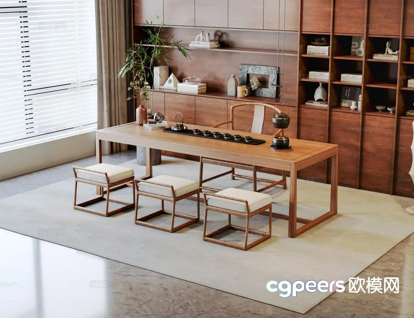 New Chinese tea table and chairs 3d model