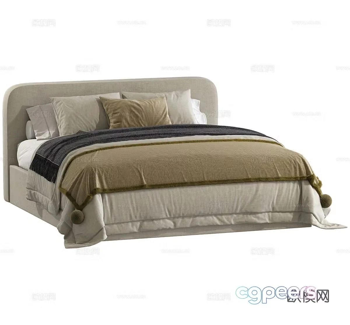 Fabric double bed Fabric floor bed Fabric backrest bed Bedding bed Bedding head pillow Hotel double 3D model