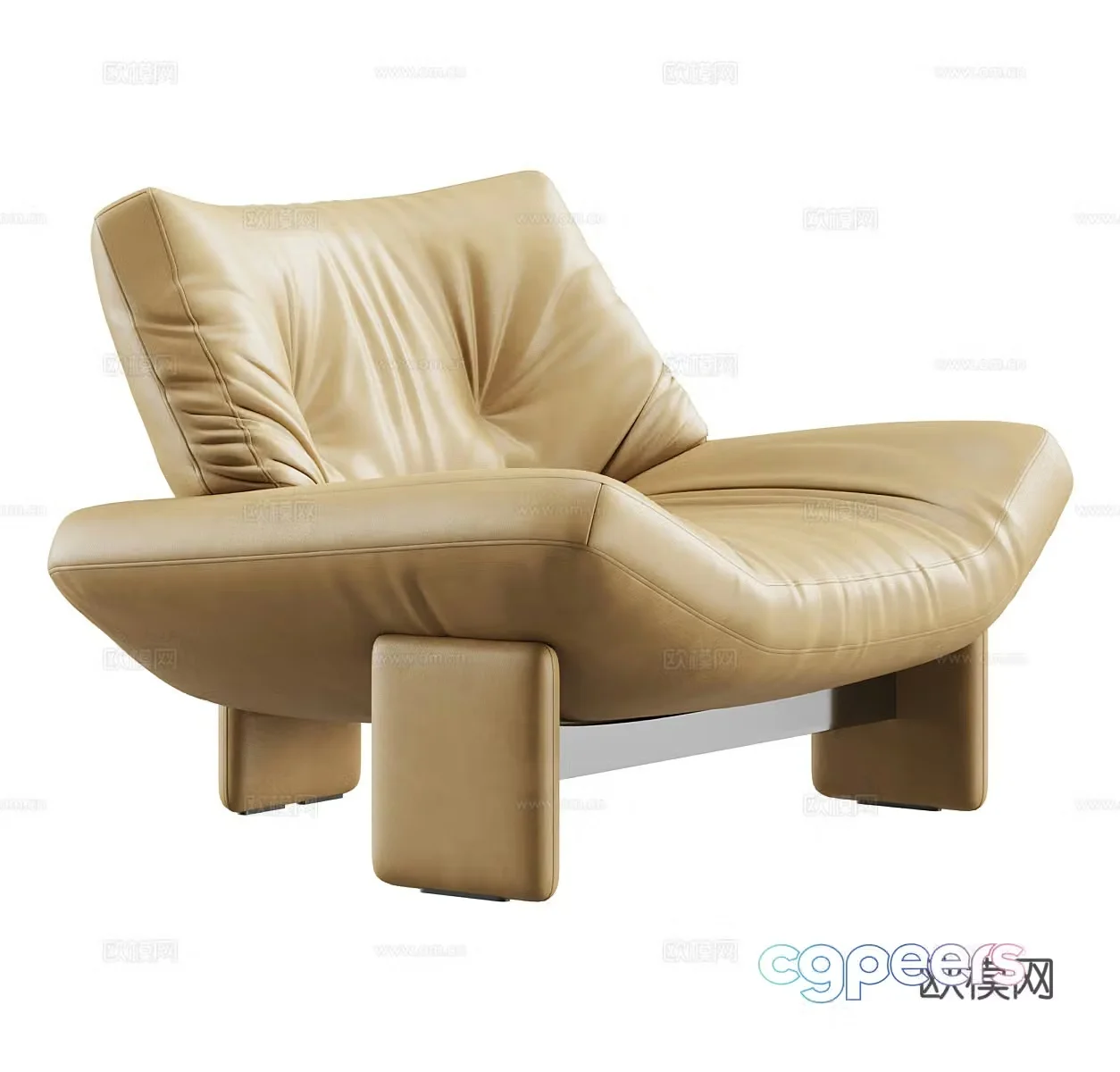 Cream style single sofa Leather single sofa Leather single sofa Leather single chair Leather 3D model