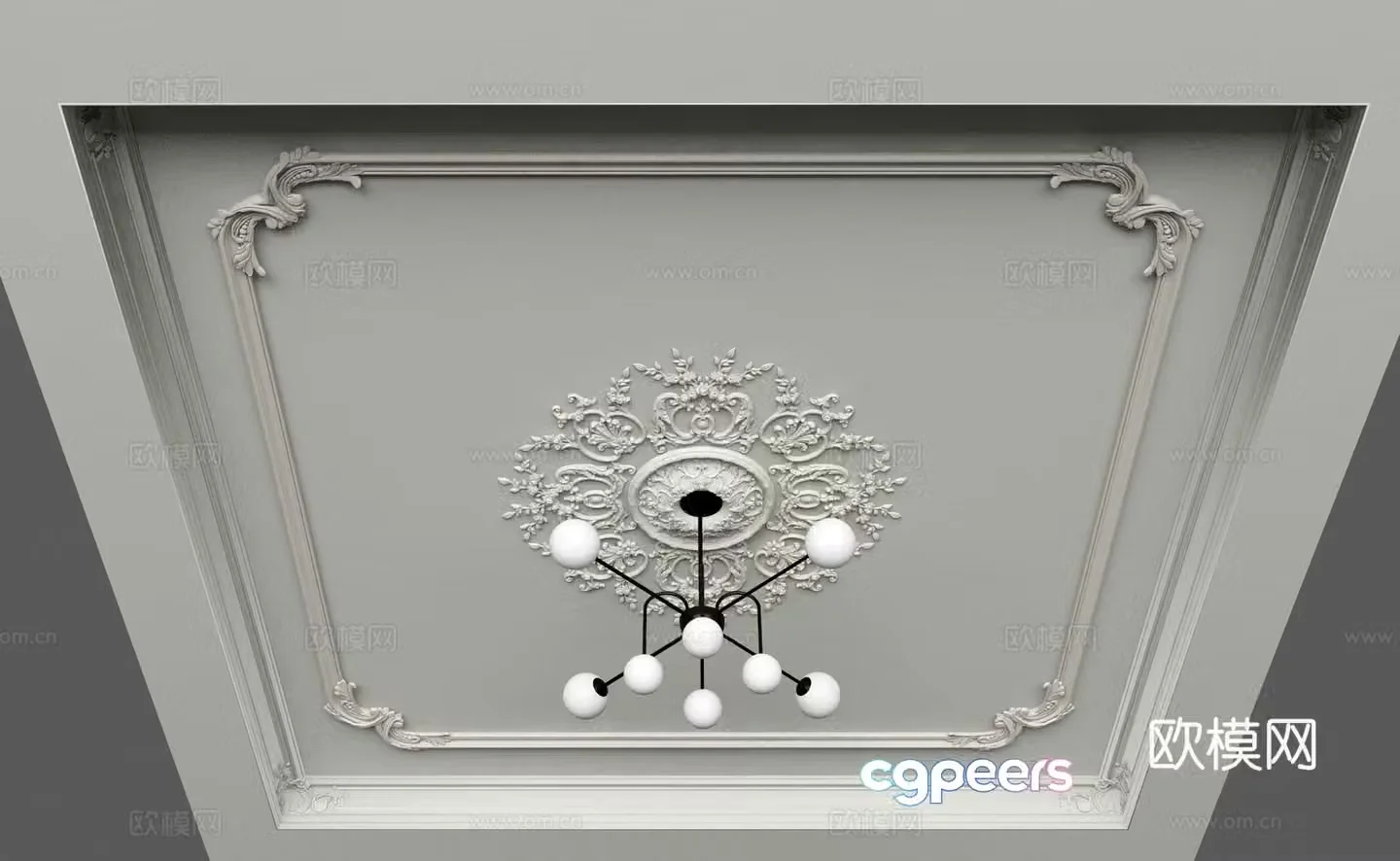 French ceiling plaster carved line chandelier 3d model