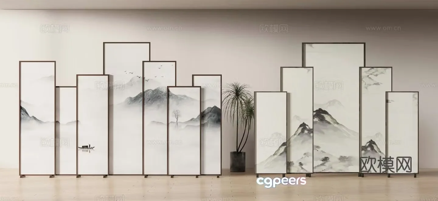 New Chinese style landscape screen 3D model