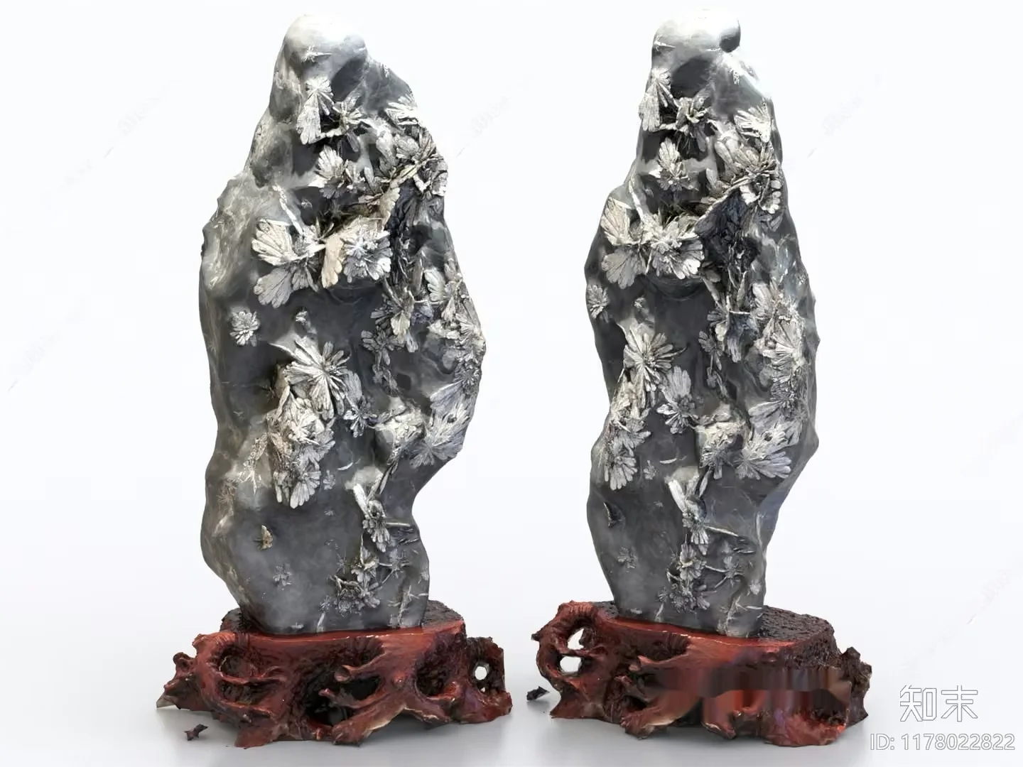 Two Decorative Stone Sculptures On Wooden Stands 3D Model – 2311 – VRAY Render