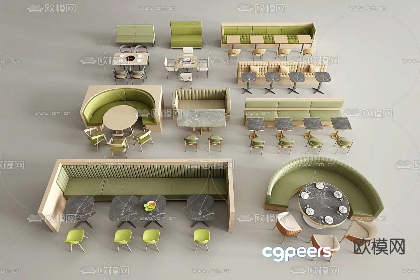 Card seat dining table and chairs restaurant card seat 3d model