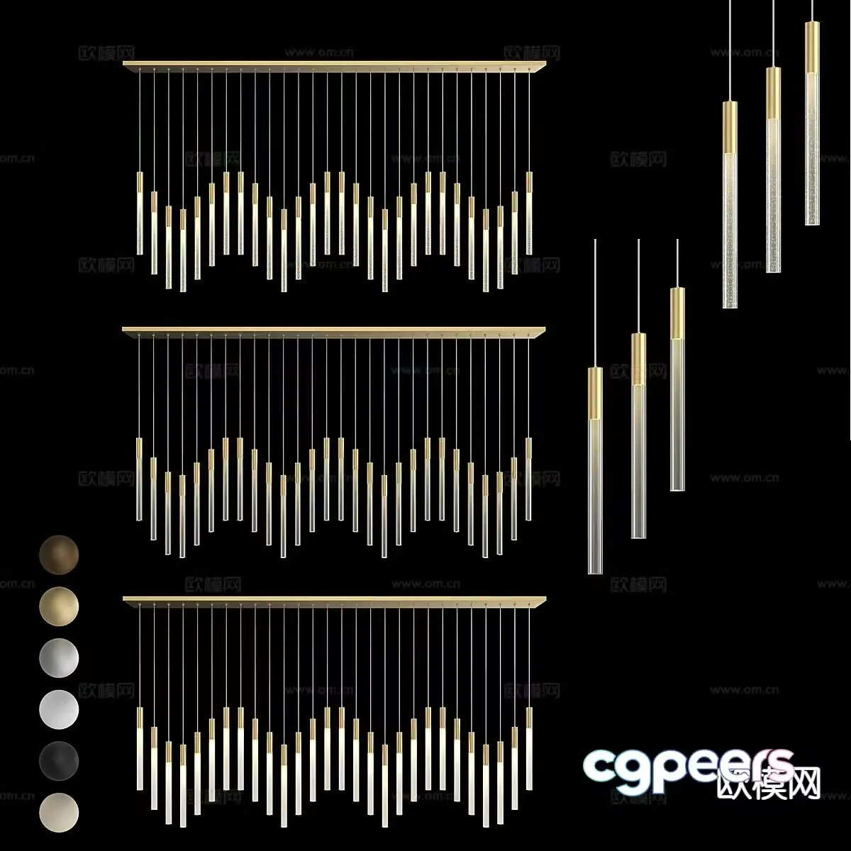 Light luxury decorative lamp long chandelier 3D model
