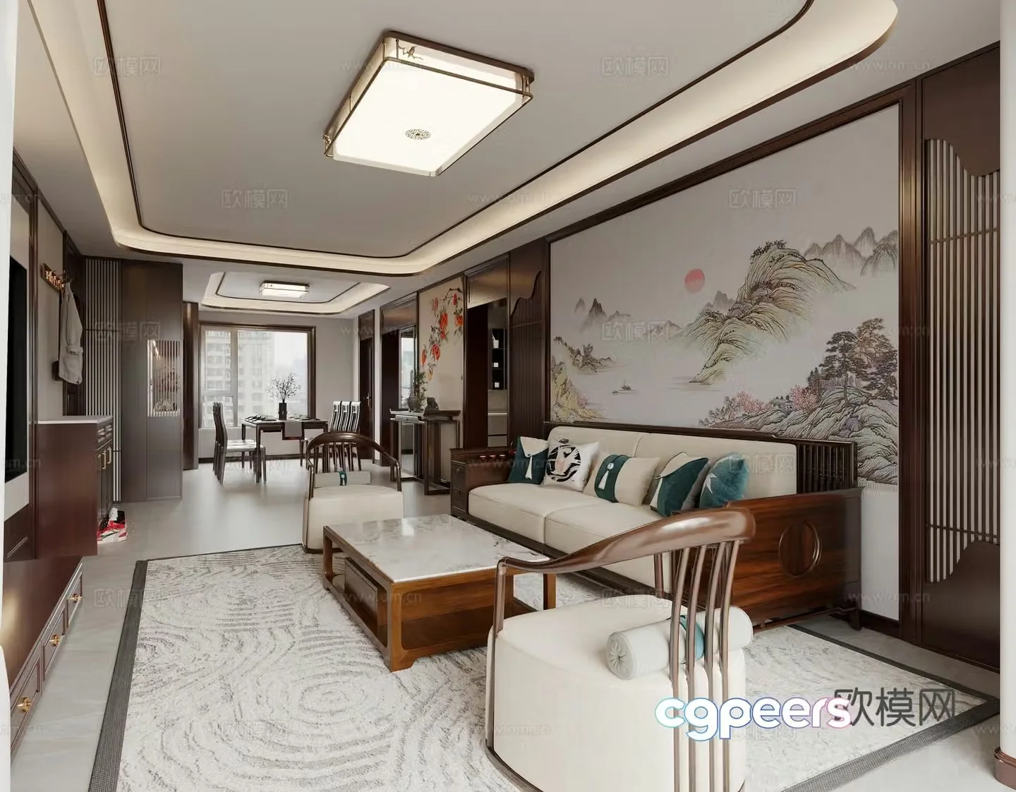 New Chinese style living and dining room 3D model