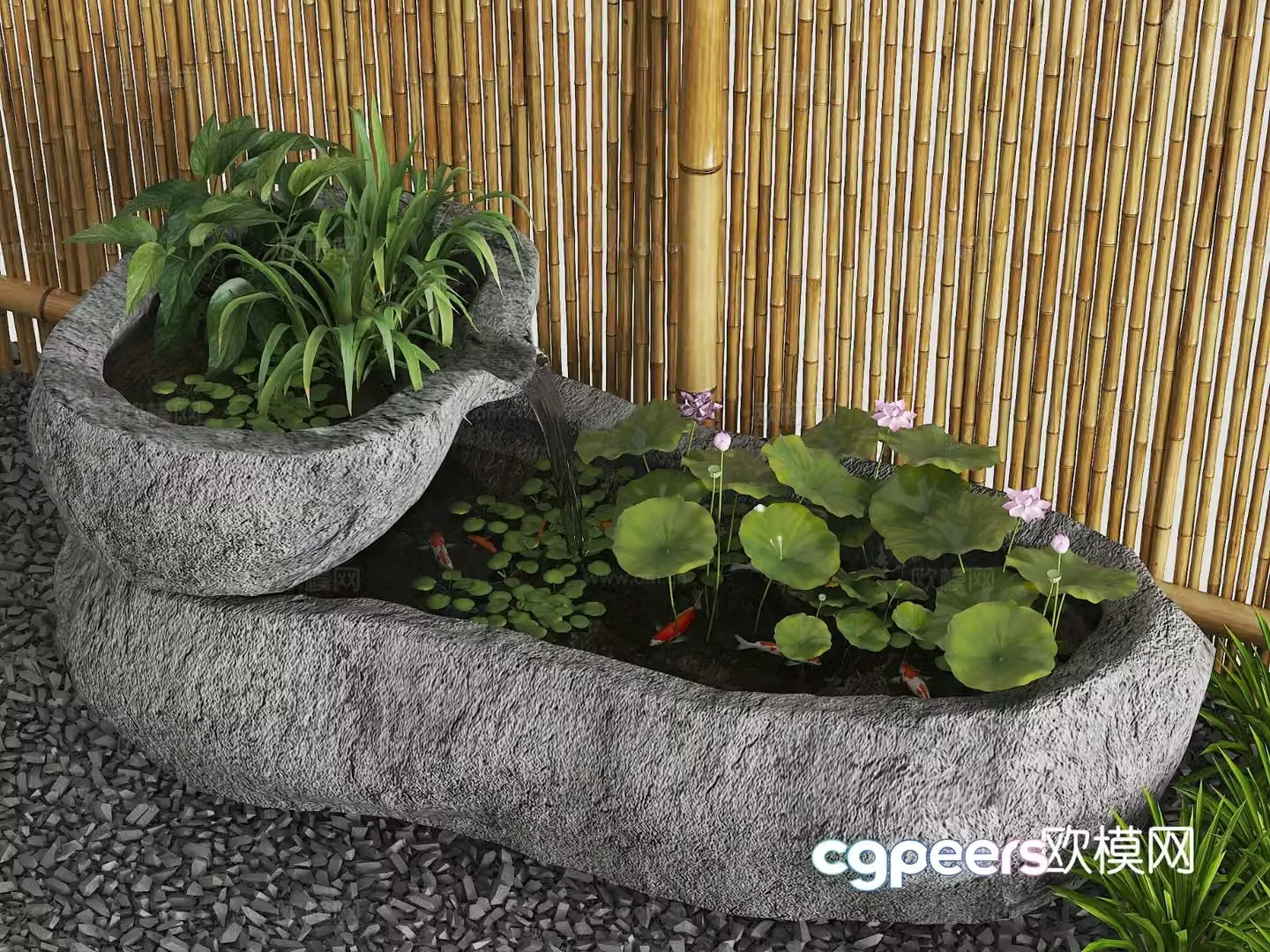 New Chinese style koi pond lotus pond 3d model