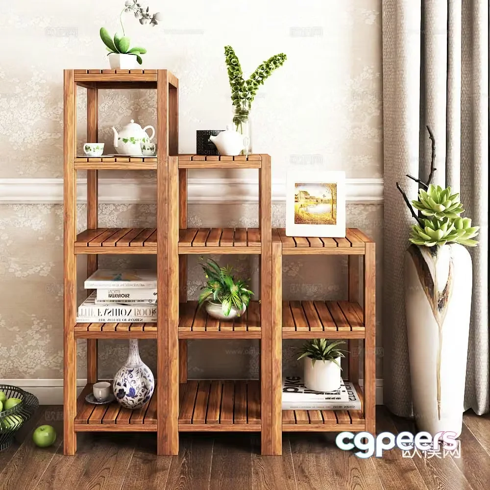 New Chinese-style solid wood flower stand 3D model