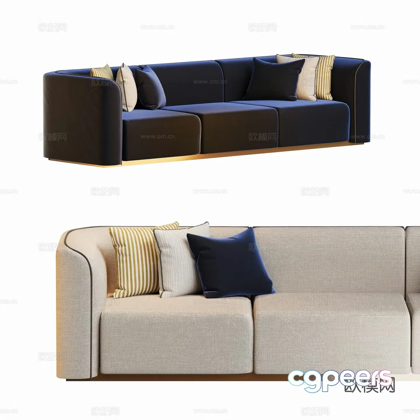 Modern straight three-person sofa 3D model