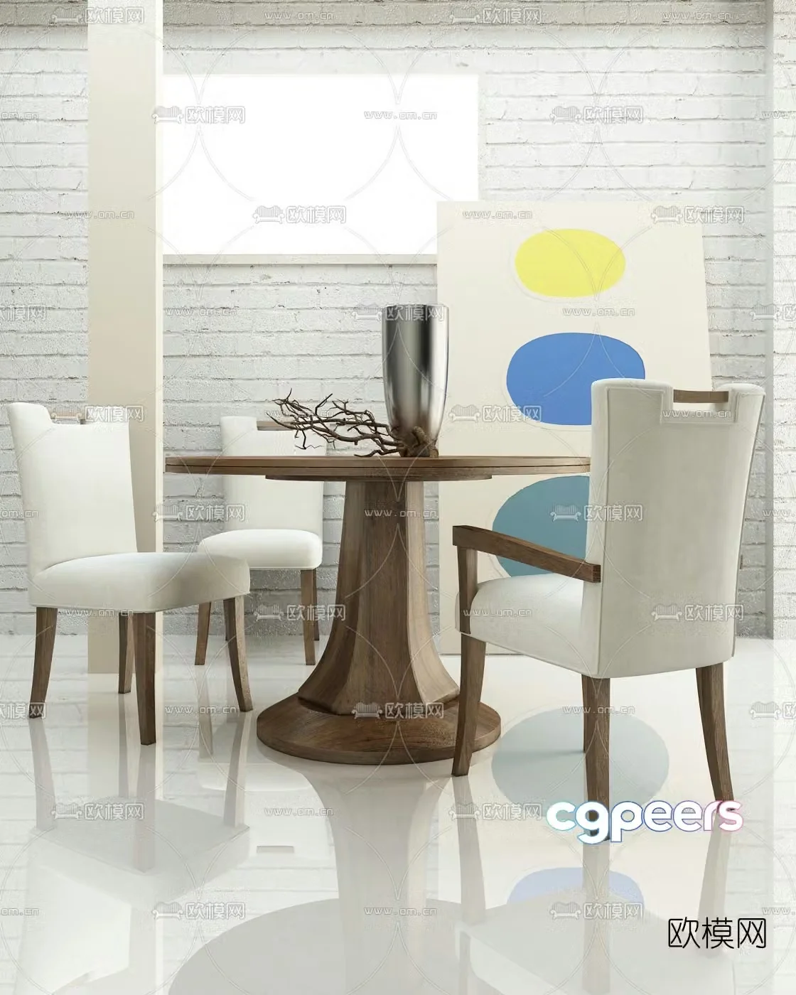 American Hooker brand American solid wood round dining table and chairs 3D model