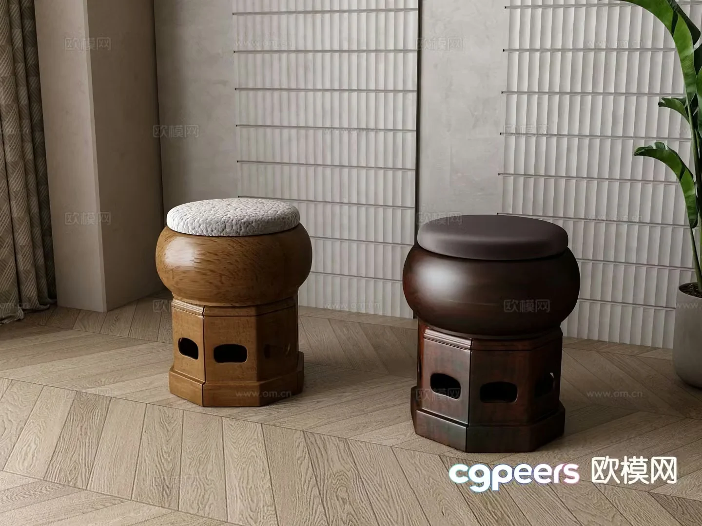 New Chinese style stool low stool round stool shoe changing stool 3D model