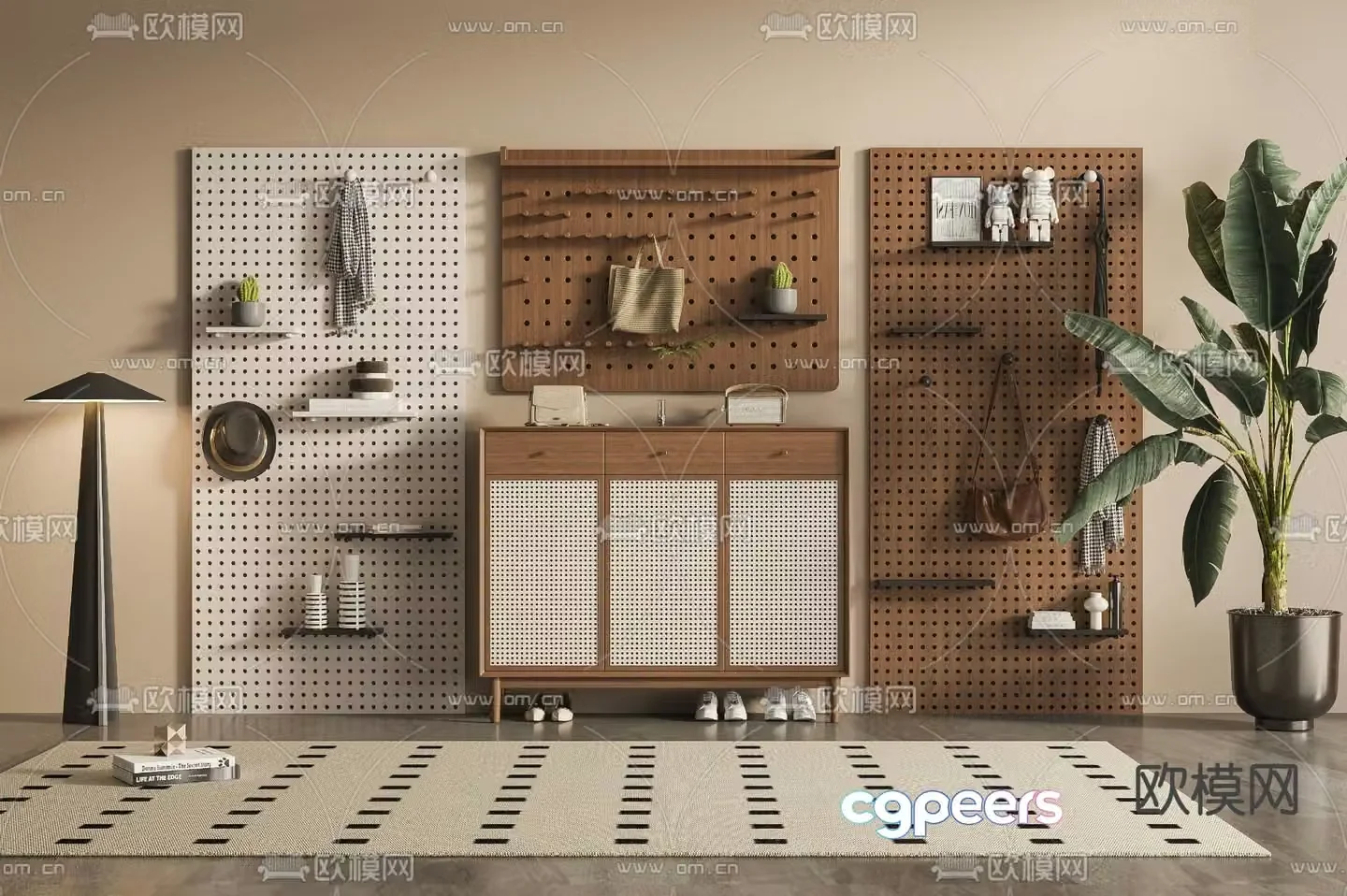 Medieval style shoe cabinet low cabinet 3d model