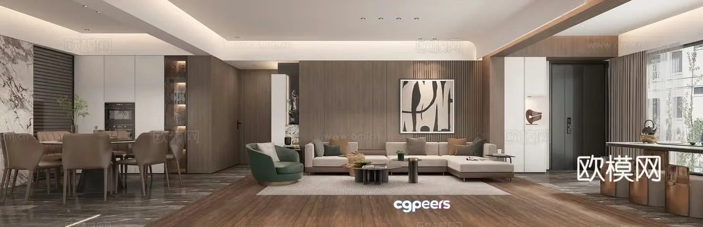 Modern living and dining room 3d model