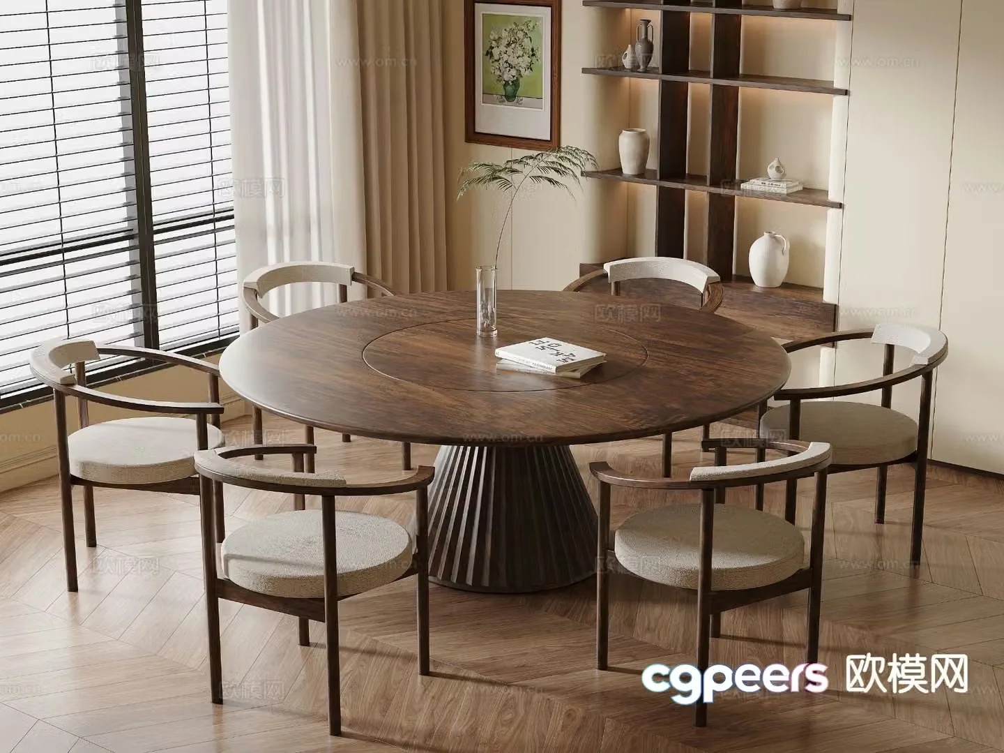 Medieval style dining table and chairs round dining table 3D model