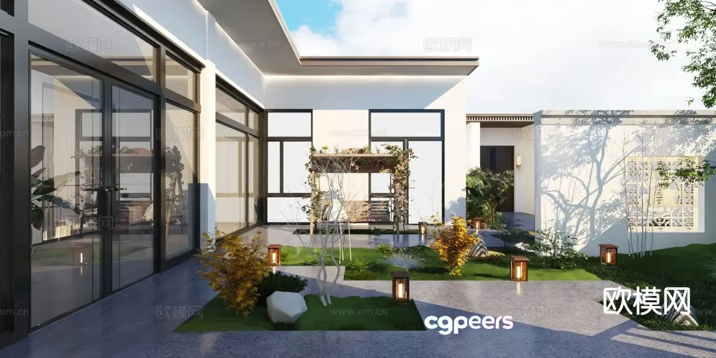 New Chinese style courtyard landscape villa landscape 3D model