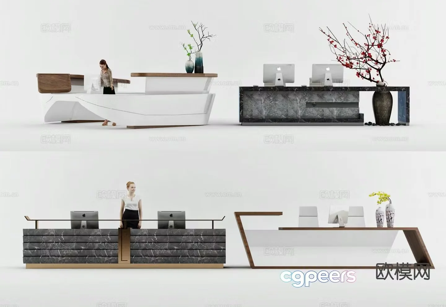 Modern front desk reception desk service desk 3d model