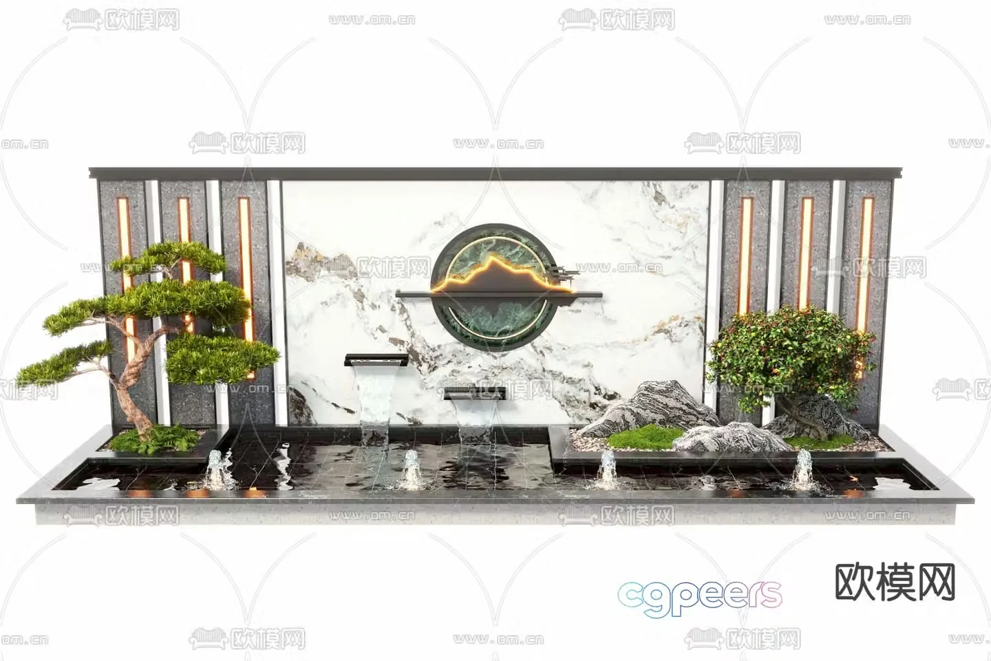 New Chinese style water feature wall landscape sketch 3D model