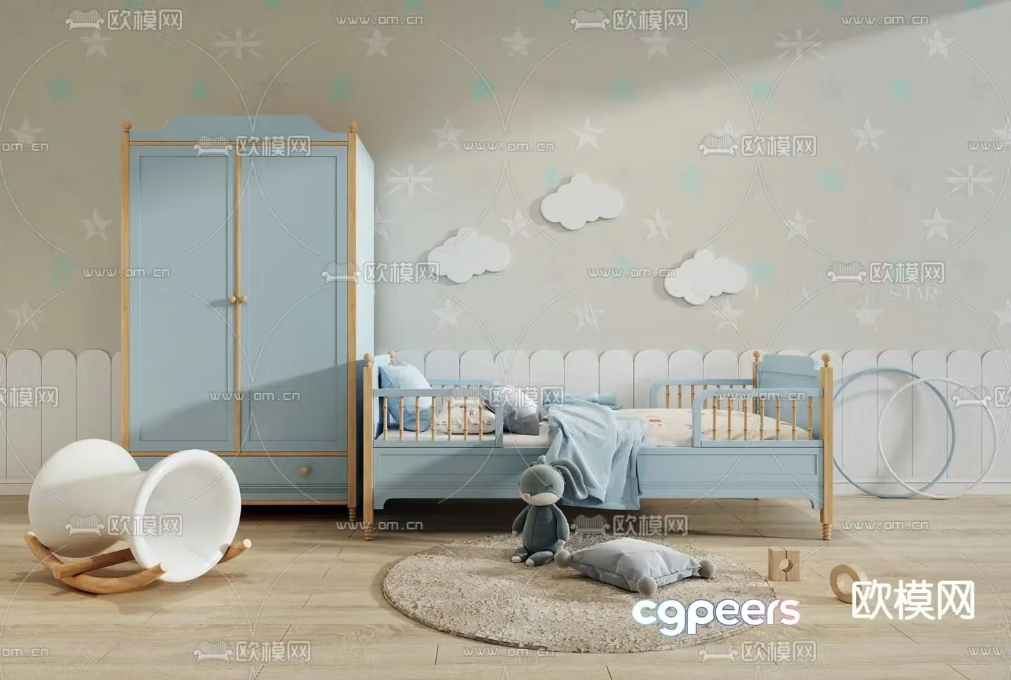 Modern children’s bed wardrobe 3d model