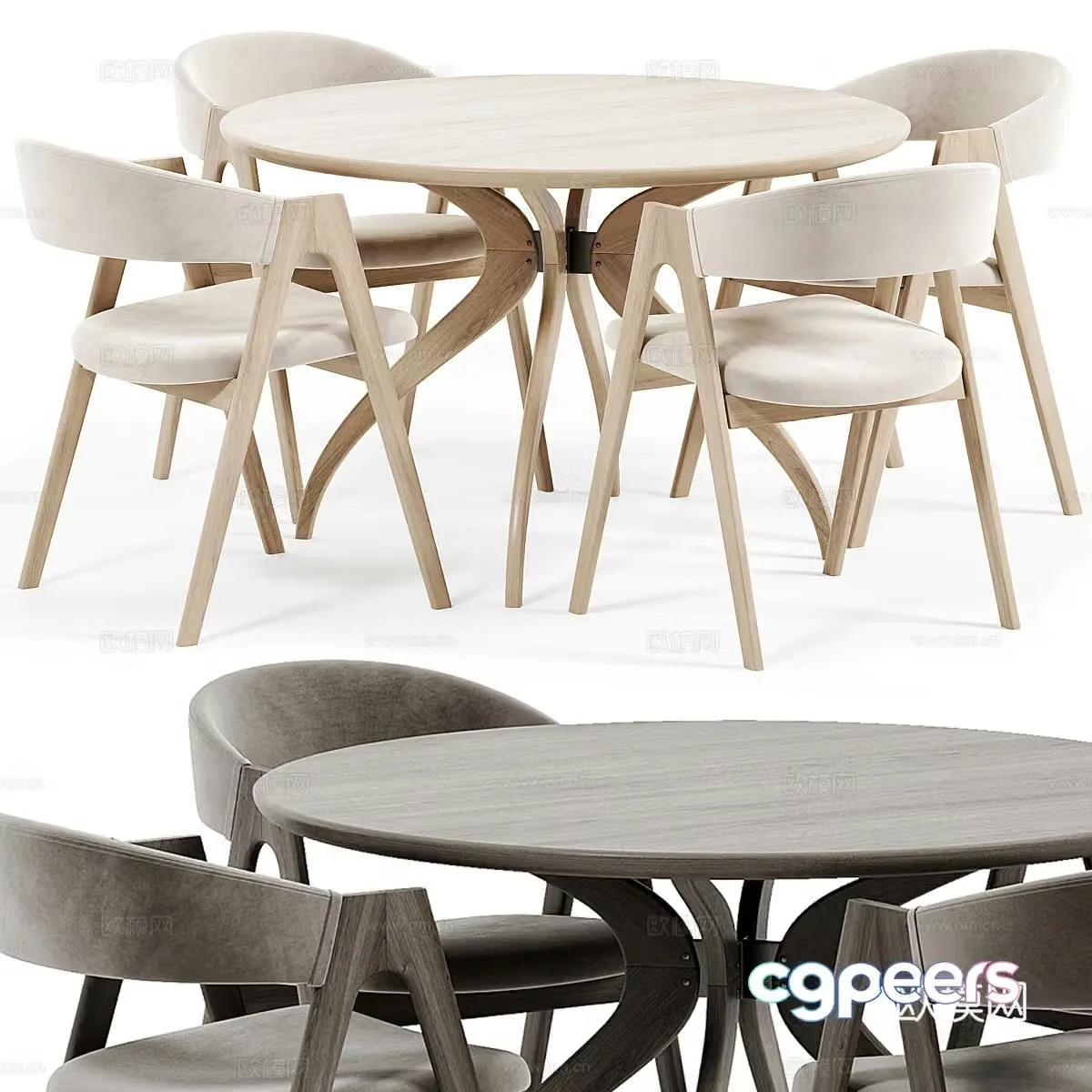 Modern dining table and chairs round dining table 3d model