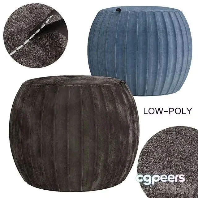 3ds Max Free – Velvet Pleated Round Pouf Ottoman