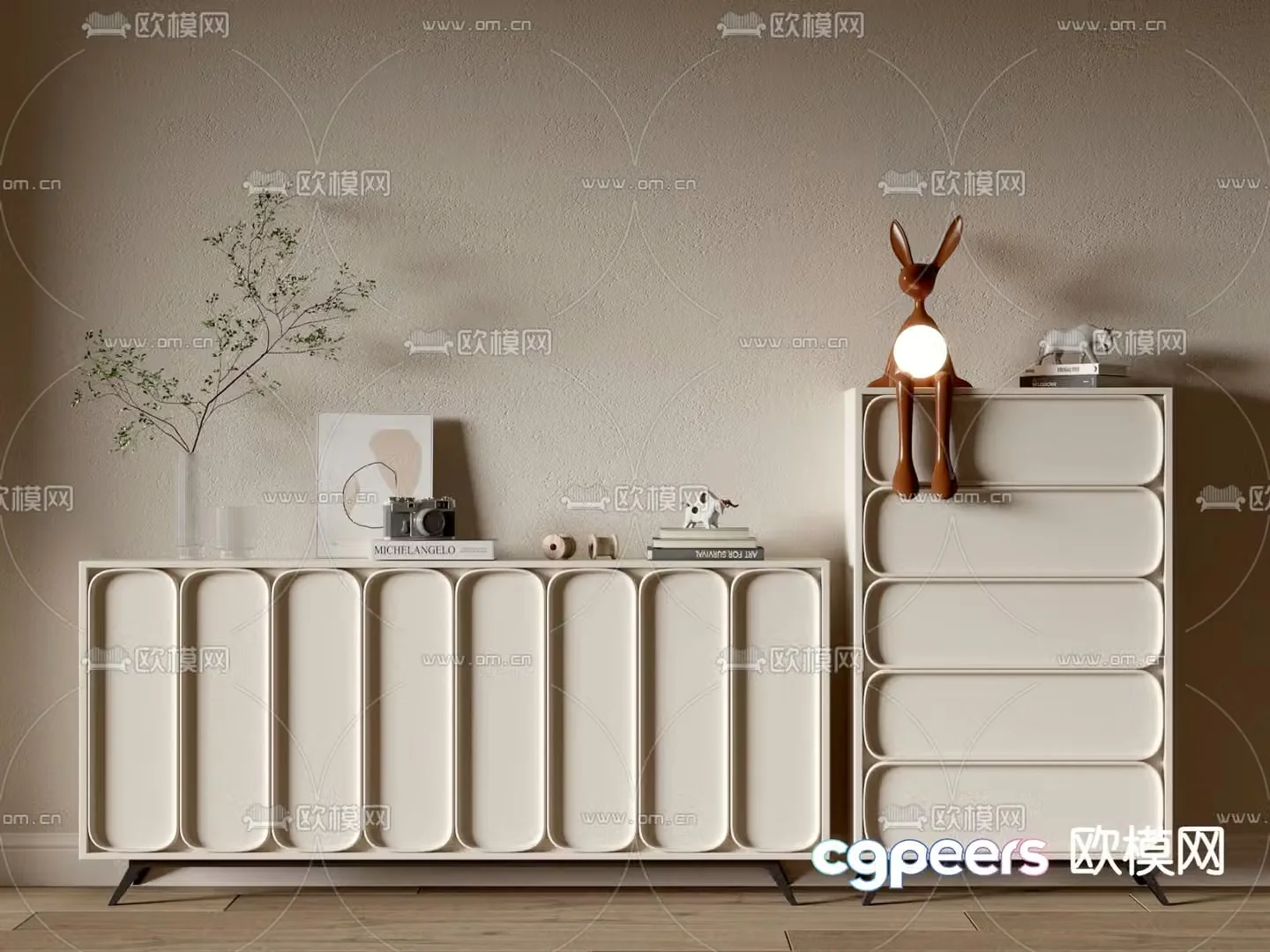 Cream style chest of drawers entrance cabinet side cabinet 3D model