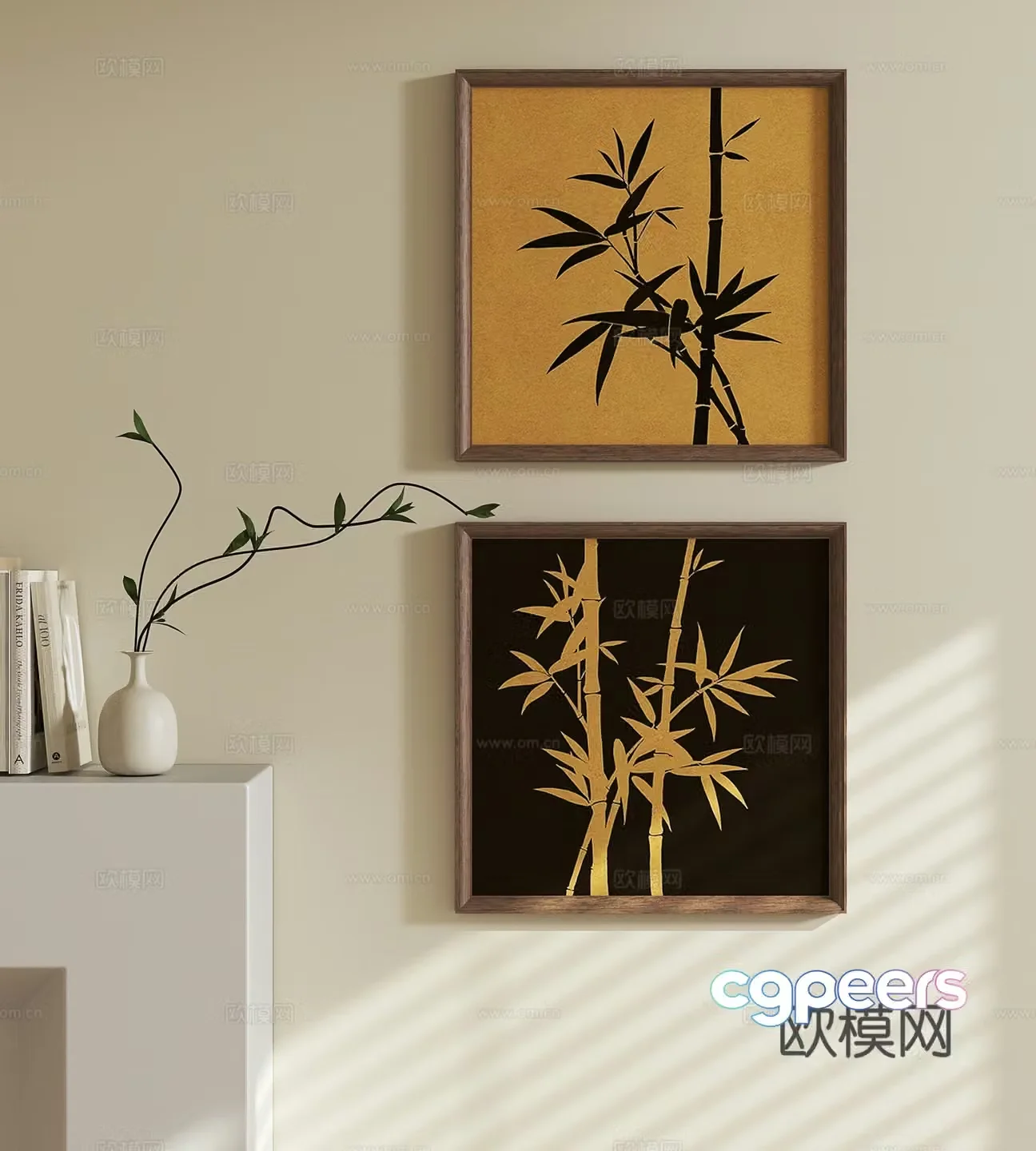 Middle-aged style hanging paintings bamboo leaf paintings decorative paintings 3D model