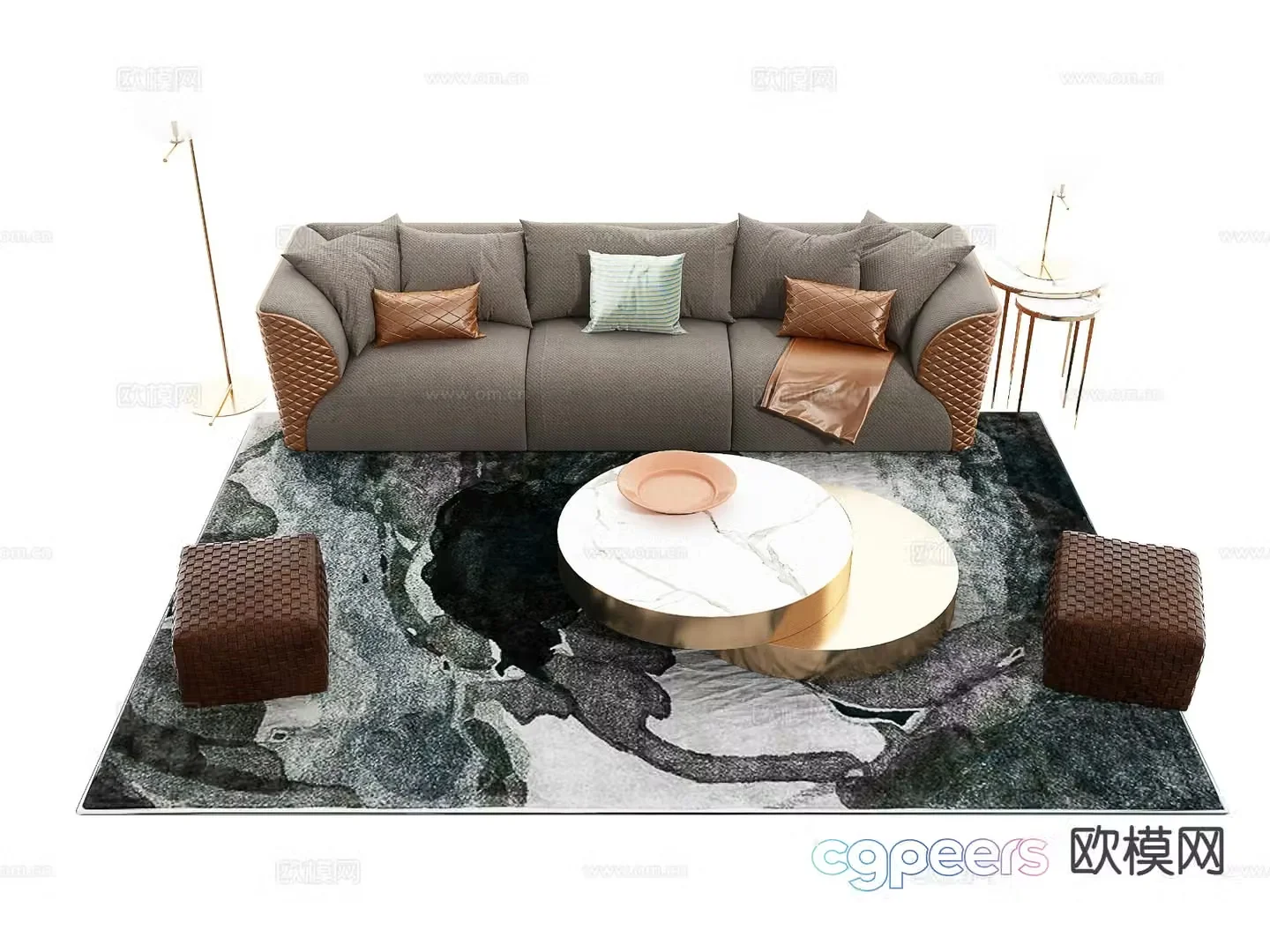 Light luxury modular sofa 3D model