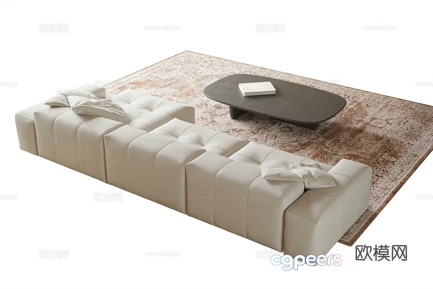 Cream style multi-person sofa 3D model