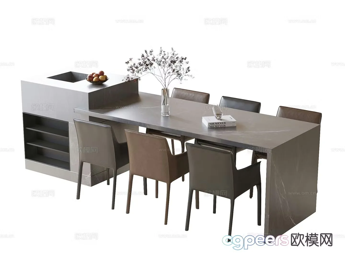 Modern island table dining table and chairs 3d model