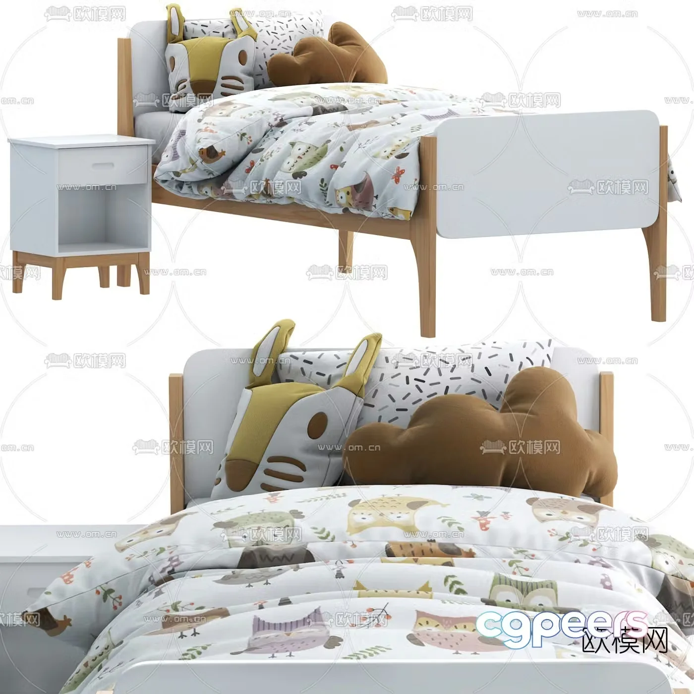 Nordic children’s solid wood bed 3D model