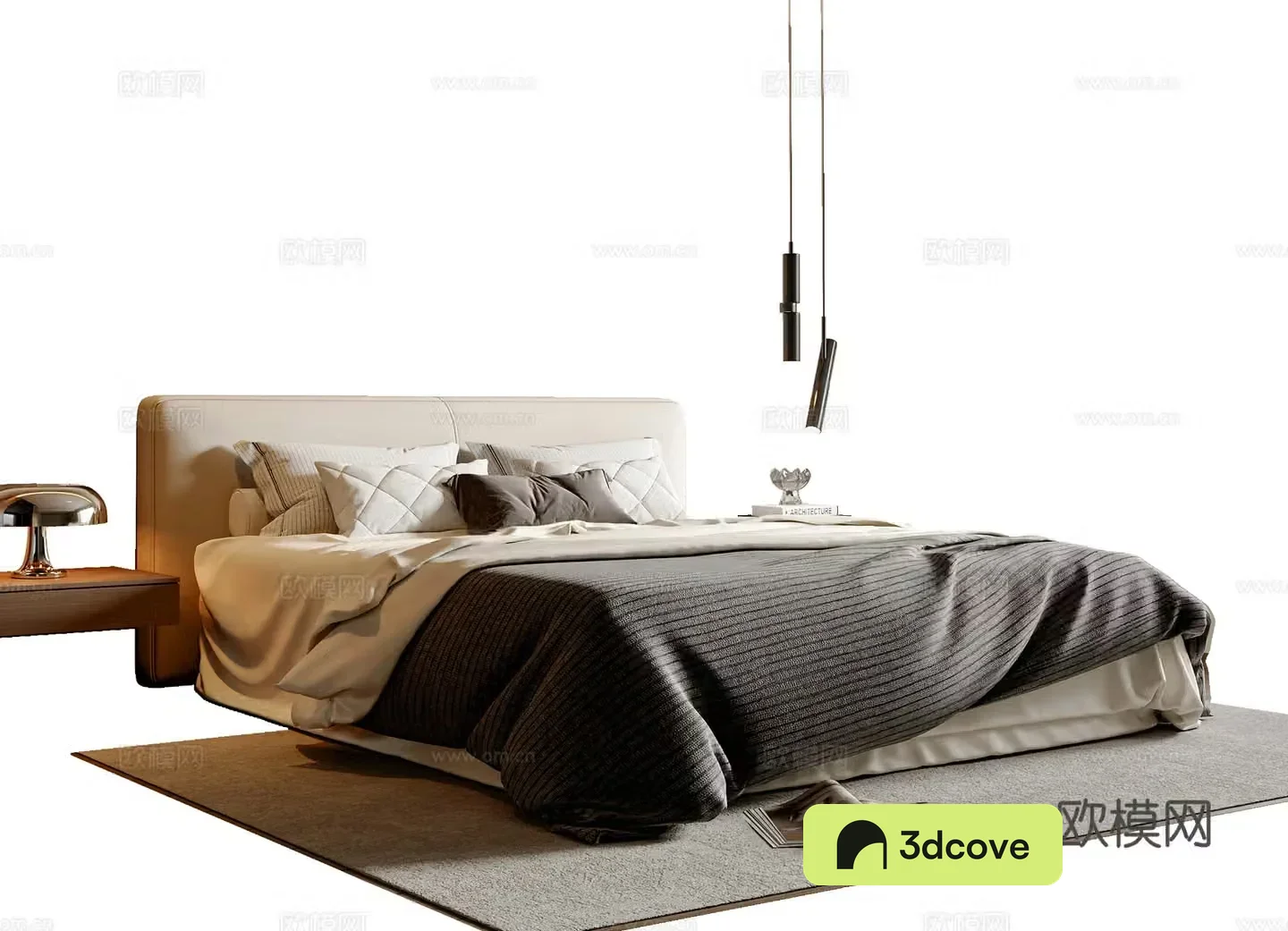 Modern simple double bed fabric double bed desk lamp chandelier