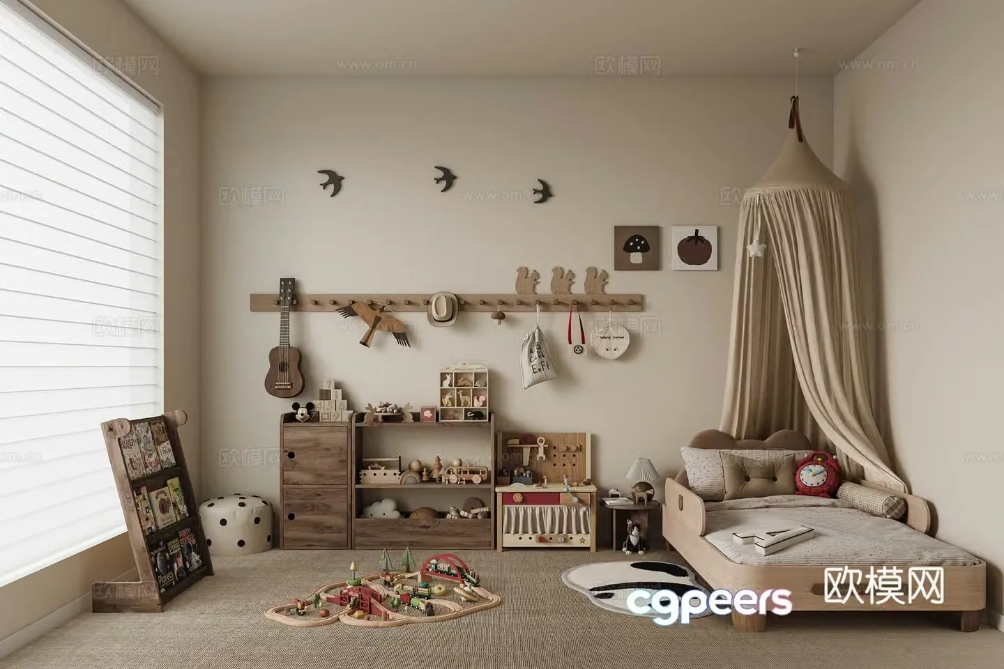 Children’s room Children’s bed Children’s toys Children’s bookshelf Storage locker Valve 3d model