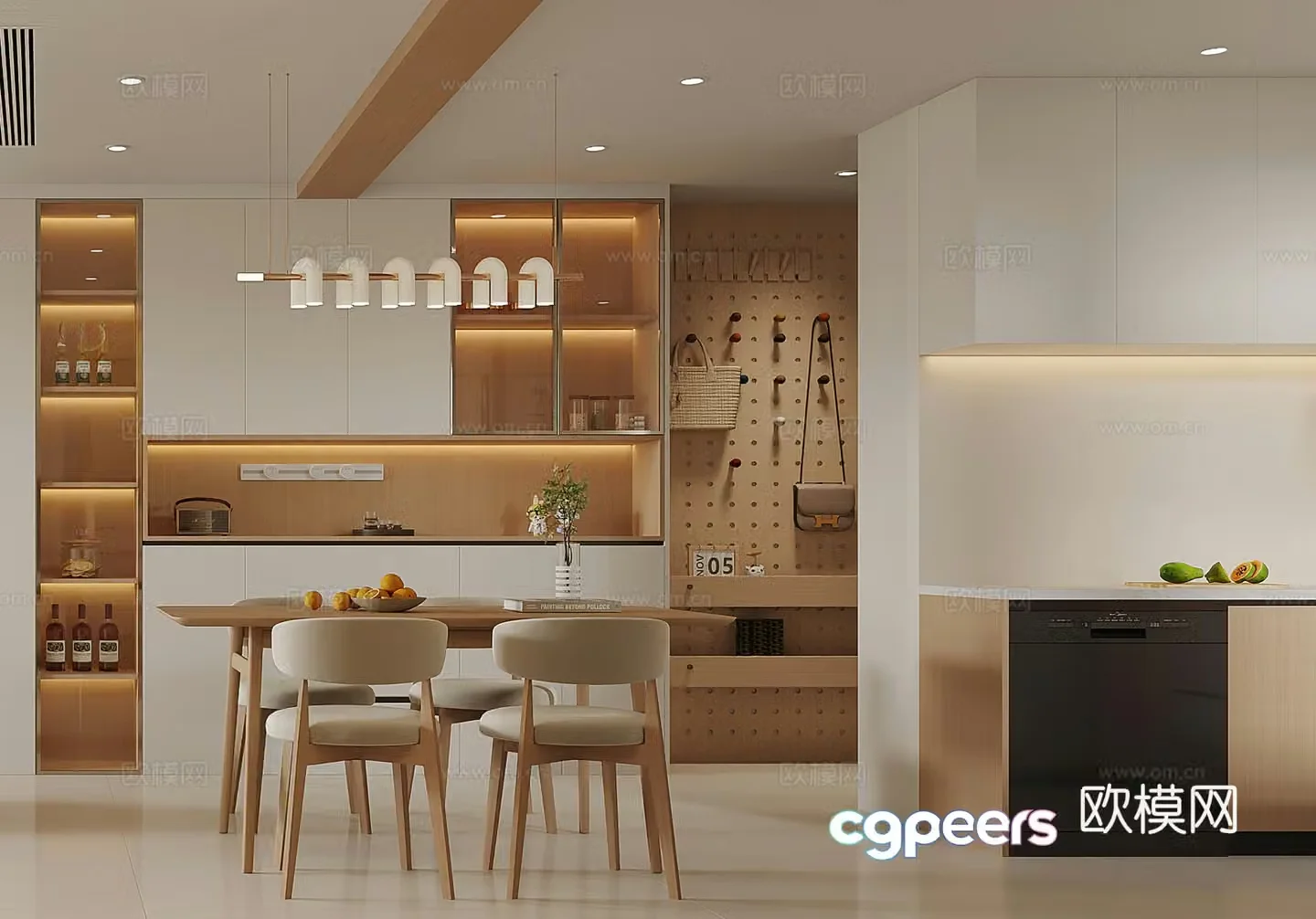Log style restaurant dining table wine cabinet shoe cabinet kitchen modern restaurant cream style restaurant 3d model