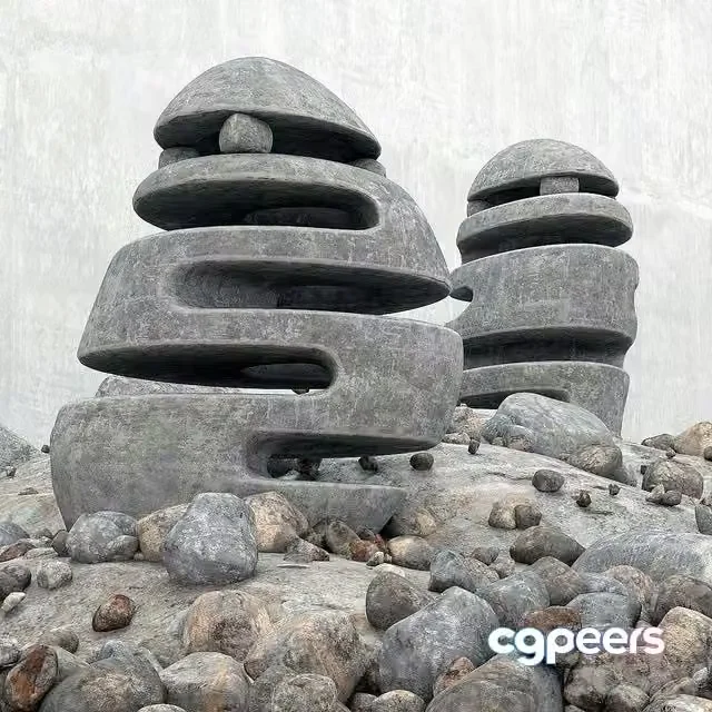 3ds Max Free – Blumenbeet Stone light flowerbed with stone lamps